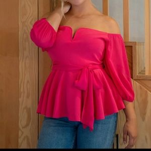 SHEIN Notched off shoulder belted Peplum top